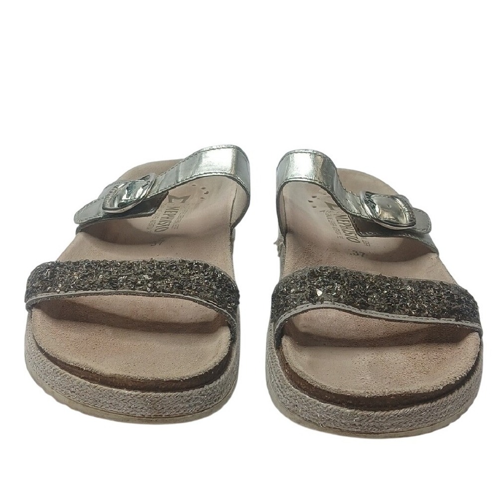 Mephisto Air-Relax Silver Metallic Glitter Buckle Slide Sandals Womens 37 - Picture 7 of 7